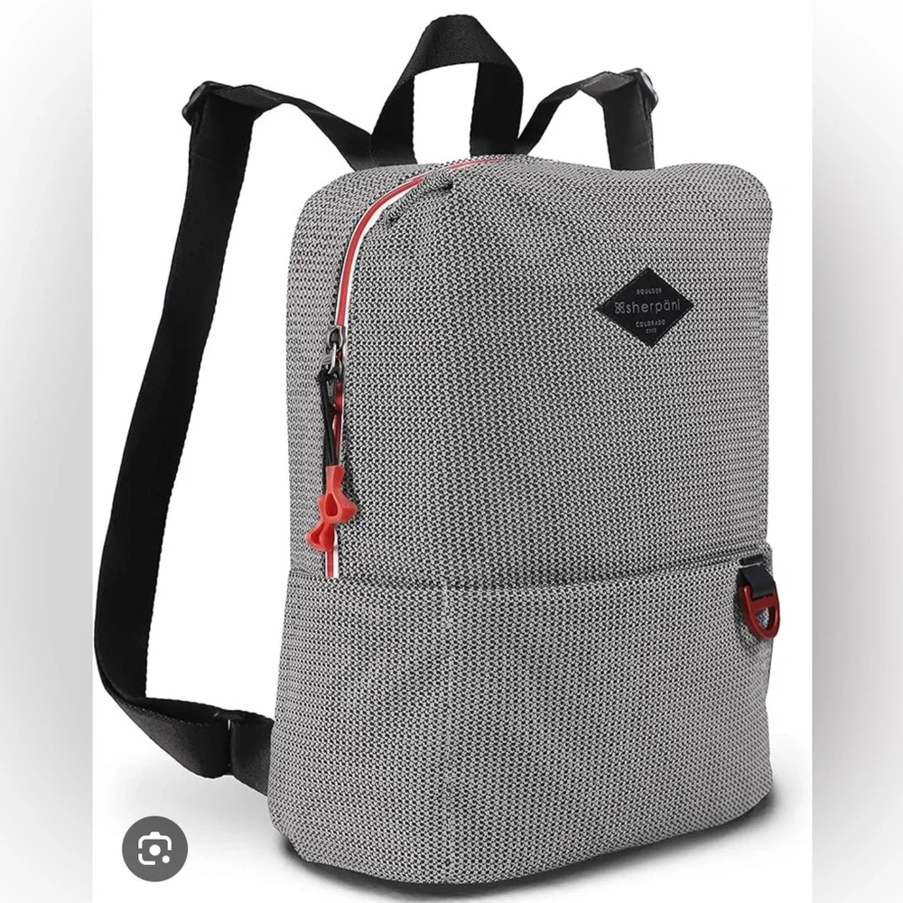 Sherpa NWT Adeline women’s small square black white black knit backpack